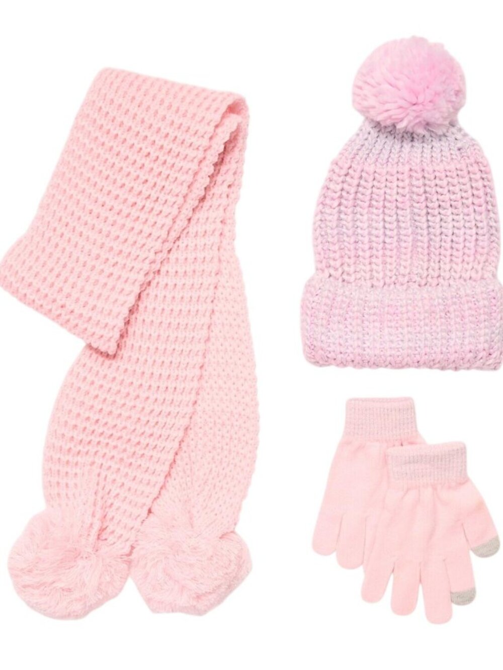 NWT InMocean Girls 3-Piece Snuggle Beanie, Scarf and Gloves Set Pink One Size